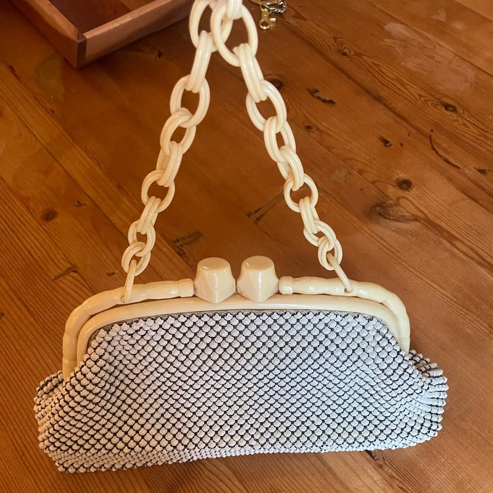Antique Vintage Whiting & Davis Handbag Purse Ivory Metal Mesh - Picture 2 of 5